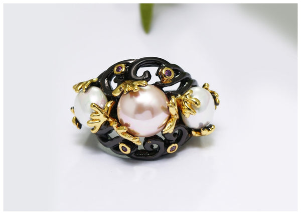 Pink White Synthetic Pearls Engulf Pattern