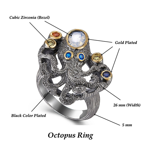 Black Octopus With Colorful Zircon