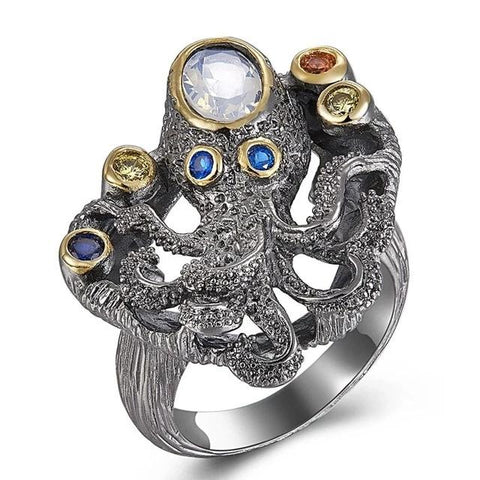 Black Octopus With Colorful Zircon
