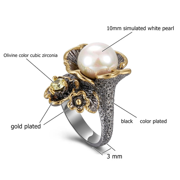 Flower with Olivine Zircon White Pearl