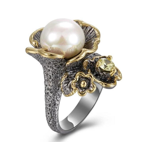 Flower with Olivine Zircon White Pearl