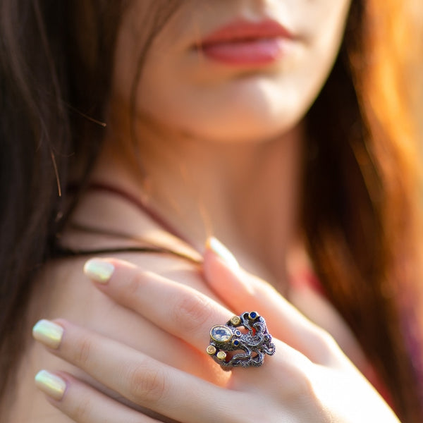 Black Octopus With Colorful Zircon